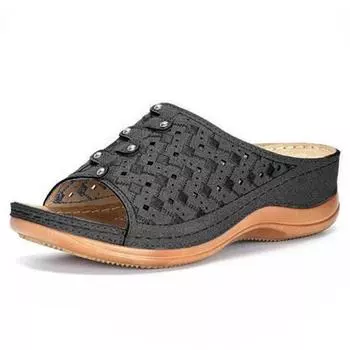 модные женские тапочки с мягкой подошвой на каблуках сандалии для лета обувь женские туфли на танкетке слайды Flower Summer Chausson Femme шлепанцы 5 серый