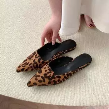 Модные женские тапочки с острым носком, леопардовый узор, неглубокие туфли без застежек, на тонком низком каблуке, черные флоковые узоры, повседневные мюли, черные уличные туфли 35 цветной печати леопарда