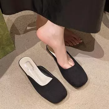 Модные женские тапочки с острым носком, леопардовый узор, неглубокие туфли без застежек, на тонком низком каблуке, черные флоковые узоры, повседневные мюли, мокасины, черные для улицы 35 бежевый