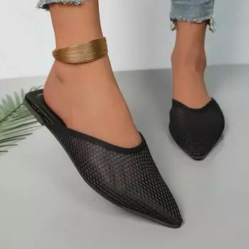 модные женские тапочки с острым носком летние дизайнерские сетчатые пляжные туфли на плоской подошве шлепанцы наружные мюли гладиаторские сандалии Zapatos De Mujer 35 чёрный
