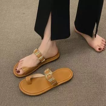 Модные женские тапочки с пряжкой на поясе, высококачественная женская обувь, универсальные женские туфли на плоской подошве, летние новинки, Zapatos Para Mujeres 35