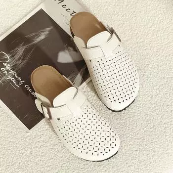 Модные женские тапочки с закрытым носком 2024 года, сандалии из свиной кожи, элегантные сандалии ручной работы для сада, сандалии-башмаки Mule Clog 35 белый