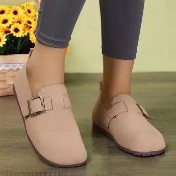 Модные женские тапочки с закрытым носком и круглым носком, осень 2024 г., универсальные, популярные, ретро, однотонные, с плоской подошвой, женские туфли с открытой пяткой 36 бежевый