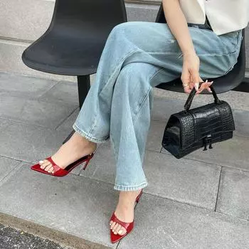 Модные женские тапочки, сексуальные босоножки на высоком каблуке с открытым носком, мюли, повседневные туфли без застежек для вечеринок 35