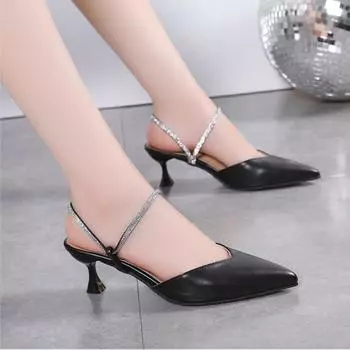 Модные женские тапочки со стразами на высоком каблуке с острым носком, новые летние туфли, женские модные тапочки, элегантные слипоны, милые туфли для вечеринок 35 бежевый