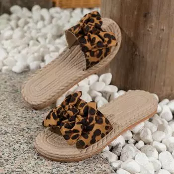 Модные женские тапочки, туфли на плоской подошве для женщин, туфли на платформе с круглым носком, леопардовые шлепанцы с открытым носком, сандалии Butterfly-kont 36 жёлтый