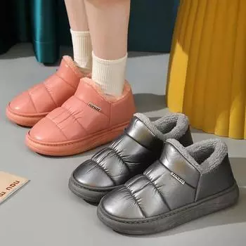 Модные женские тапочки, удобные, теплые, плюшевые, хлопковые, домашние, водонепроницаемые, нескользящие, на толстой подошве, для пар, новые 36-37 серый