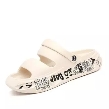 Модные женские тапочки Whoholl с буквенным принтом, пляжные шлепанцы, однотонные мужские туфли с толстой подошвой для ванной комнаты, нескользящие летние сандалии для пар 36-37 бежевый