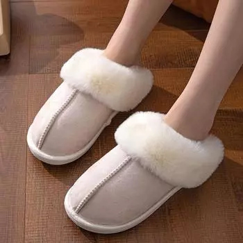 Модные женские тапочки, зимние теплые домашние тапочки для дома, нескользящие, толстые подошвы, домашняя обувь, женская обувь для женщин 36-37 бежевый
