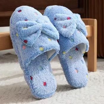 Модные женские теплые домашние тапочки Love Autumn Winter Bowtie Warmth Толстые плюшевые нескользящие повседневные туфли Мягкие домашние тапочки на плоской подошве 36-37 синий