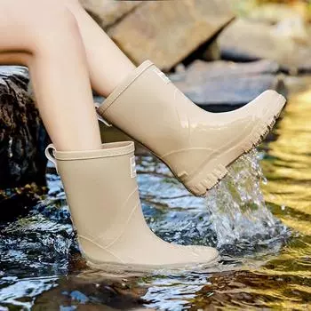 Модные женские теплые хлопковые высокие водонепроницаемые нескользящие резиновые туфли 36