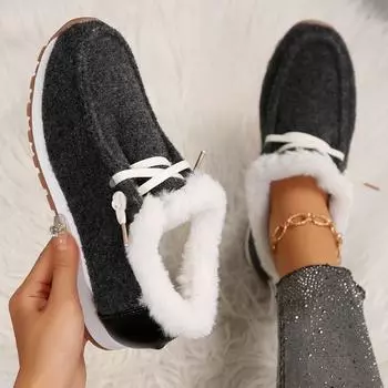 Модные женские теплые мокасины, новые зимние плюшевые ботильоны, женские повседневные хлопковые туфли, женская однотонная спортивная обувь с круглым носком 36 серый