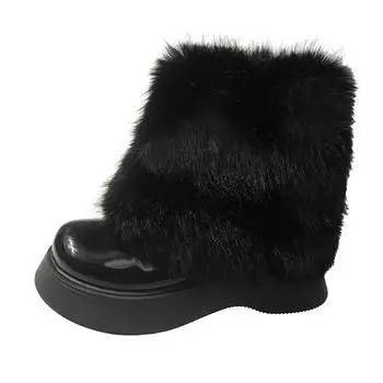 Модные женские теплые плюшевые зимние сапоги 5 см, нескользящие зимние сапоги, замшевые кожаные толстые кроссовки, толстые меховые высокие ботильоны на платформе 35 чёрный