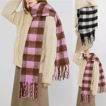 Модные женские теплые шарфы Длинные цветные теплые шарфы с кисточками Шарфы с принтом One Size чёрный