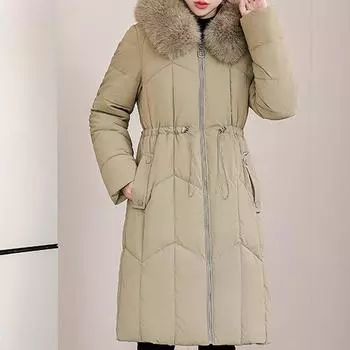 Модные женские теплые зимние пальто с капюшоном, элегантные женские куртки с воротником из искусственного меха, толстые длинные парки L чёрный