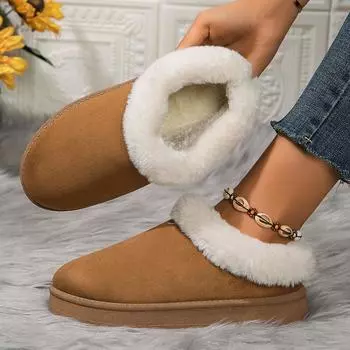 Модные женские теплые зимние сапоги на плоской подошве из искусственного меха, легкие ботильоны без застежек, женская зимняя обувь 2024 года из хлопка с нескользящей подошвой для женщин 36 чёрный