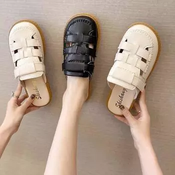 Модные женские тканые сандалии, удобные тапочки для девочек, пустые женские туфли с сердечками, ленивые полутапочки на толстой подошве 35