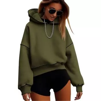 Модные женские толстовки, пуловеры с длинным рукавом, толстовки, топы, осенняя одежда M армия зеленый