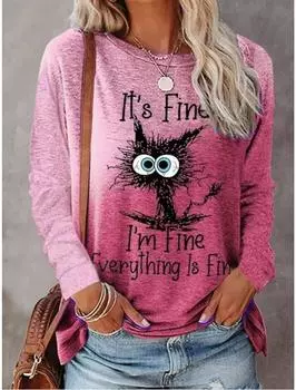 Модные женские толстовки с длинным рукавом и круглым вырезом, милые кофты с изображением кошек, топы, одежда с 3D-принтом, пуловеры с животными, одежда для девочек Kawaii, топы S