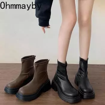 модные женские толстые ботильоны с застежкой-молнией на каблуке, модные элегантные женские короткие ботильоны с застежкой-молнией на толстом каблуке 35 коричневый