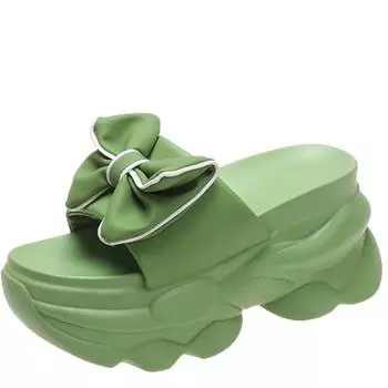 модные женские толстые тапочки 9 см, лето 2024 г., туфли на высокой платформе и танкетке, женские нескользящие пляжные шлепанцы с толстой подошвой, сандалии Mujer 34 бежевый