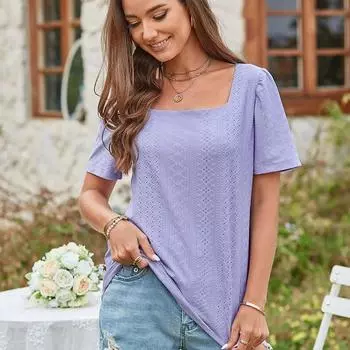 Модные женские топы 2023, летняя элегантная базовая футболка, женская футболка с квадратным воротником, повседневные футболки с короткими рукавами и вырезами 25025 S орион