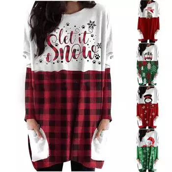 Модные женские топы с круглым вырезом и длинным рукавом на Рождество, повседневные свободные топы-пуловеры XL чёрный