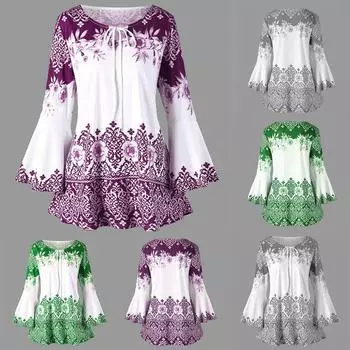 Модные женские топы с расклешенными рукавами больших размеров, блузки, футболки с замочной скважиной XXL зелёный