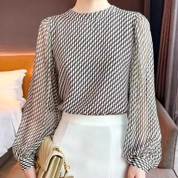 Модные женские топы, весенне-летний топ, стильная женская шифоновая блузка, шикарная повседневная винтажная рубашка в полоску с длинными рукавами 3XL