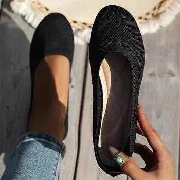 Модные женские трикотажные туфли на плоской подошве, лоферы, осенняя модная спортивная обувь 2024 года, новые повседневные кроссовки для бега, удобные для ходьбы, Mujer Zapatos 36 чёрный
