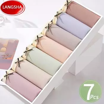 Модные женские трусики из 7 шт. / Лот, удобные хлопковые сексуальные дышащие женские нижнее белье, бесшовное нижнее белье с низкой талией, милые трусы для девочек M