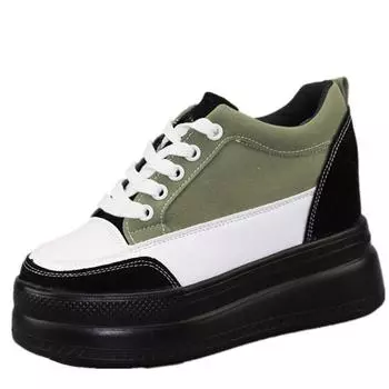 Модные женские туфли 10 см с толстой подошвой, увеличивающие рост, весна 2024 г., новые туфли смешанных цветов, универсальные тонкие черные повседневные спортивные туфли 34