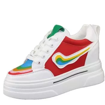 Модные женские туфли 10 см с толстой подошвой, увеличивающие рост, весна 2024 г., новые туфли смешанных цветов, универсальные тонкие черные повседневные спортивные туфли 34 белый