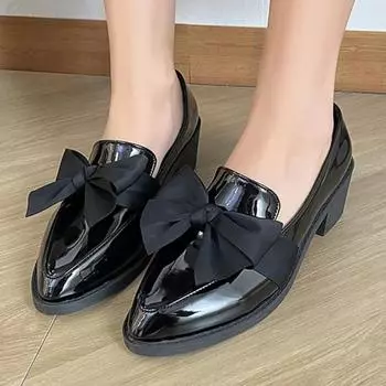 Модные женские туфли 2024 года, модные женские туфли-лодочки без застежек, осенние туфли с острым носком и бантом, однотонные платья, большие размеры, офисная женская обувь 35