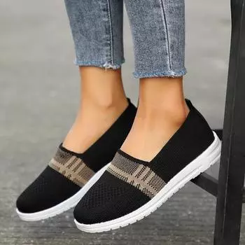 Модные женские туфли 2024 года, сетчатые, легкие, дышащие, повседневные туфли без застежек, однотонные, универсальные, с низкой посадкой, плоские туфли, кроссовки Zapatos De Mujer 36 чёрный