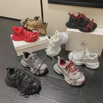 Модные женские туфли 2024 года со стразами Star Dad — стильные повседневные кроссовки на толстой подошве для ношения на открытом воздухе Size 40