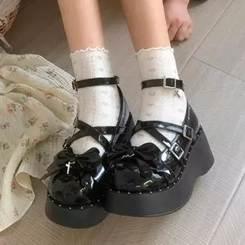 Модные женские туфли 2024 года, туфли Мэри Джейн на высоком каблуке, модные туфли на каблуках с пряжкой и ремешком, босоножки на каблуках для женщин, новые туфли с бабочкой на каблуках для женщин 35 чёрный