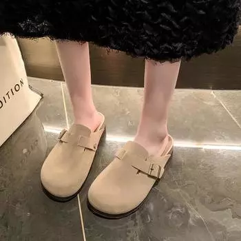 Модные женские туфли 2024 года, весна и осень, высокого качества, однотонные, большого размера, повседневные, для дома, на среднем каблуке, с плоской подошвой, женские тапочки 35 коричневый