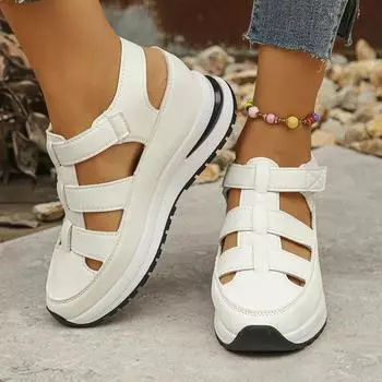 Модные женские туфли Baotou Hollow Wedge Platform Summer Casual Height Increase Sandals Roman Shoes Sandalias De Mujer 36 чёрный
