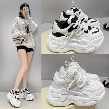 Модные женские туфли большого размера 43 на высокой платформе, повседневные кожаные туфли, новые осенние толстые кроссовки на танкетке 7 см, скрытые каблуки, обувь для отдыха для женщин 35 белый