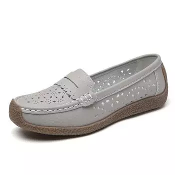 Модные женские туфли большого размера на весну и лето, новые дышащие, нескользящие, удобные, легкие, прогулочные мокасины на мягкой подошве из кожи 35