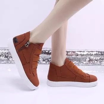 Модные женские туфли Cavans Flats Sneacker Lace Up Casual Ladies Walking Shoes Casual Female Comfort Plus Size Platform Woman 2024 Retro 35 светло-коричневого