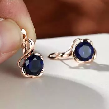 Модные женские туфли цвета розового золота винтажные синие свадебные серьги с голубым камнем женские висячие серьги-кольца серьги-клипсы для ушей ювелирные изделия синий