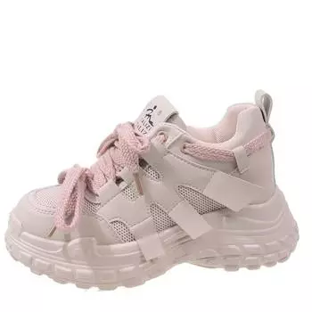 Модные женские туфли Daddy Shoes на толстой подошве 2024 года, новый дизайн, дышащие, повседневные, спортивные туфли на платформе высотой 8 см, женские кроссовки 34 бежевый