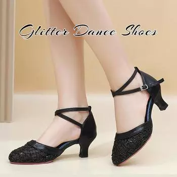 Модные женские туфли для девочек, туфли для латинских танцев, туфли для танцев танго, вальса с закрытым носком, средний каблук 5,5 см 34 золотой