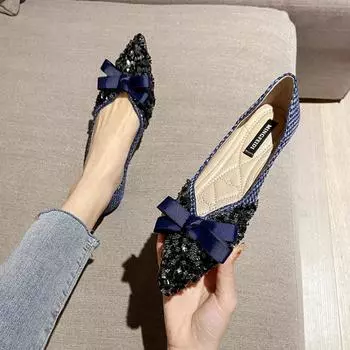 Модные женские туфли для ходьбы с острым носком, новые универсальные женские мокасины с бантом, повседневные туфли на плоской подошве, размер 43 35 абрикосовый