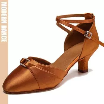 Модные женские туфли для латинских танцев, шелковые атласные бальные современные туфли для танцев с закрытым носком на каблуке 5 см 34 телесный