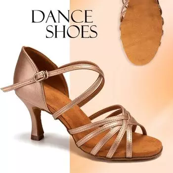 Модные женские туфли для латинских танцев Tango Cha Cha Ball Party из искусственной кожи, туфли для танцев на среднем каблуке 6,5 см 34 бронзовый