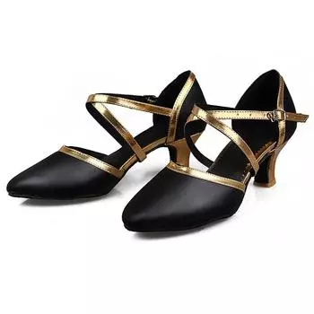 Модные женские туфли для латинских танцев вальс с закрытым носком и мягкой подошвой на каблуке 5 см, современные туфли для бальных танцев 35 золотой
