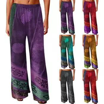 Модные женские туфли для отдыха в этническом стиле с ретро-принтом, свободные широкие брюки M зелёный